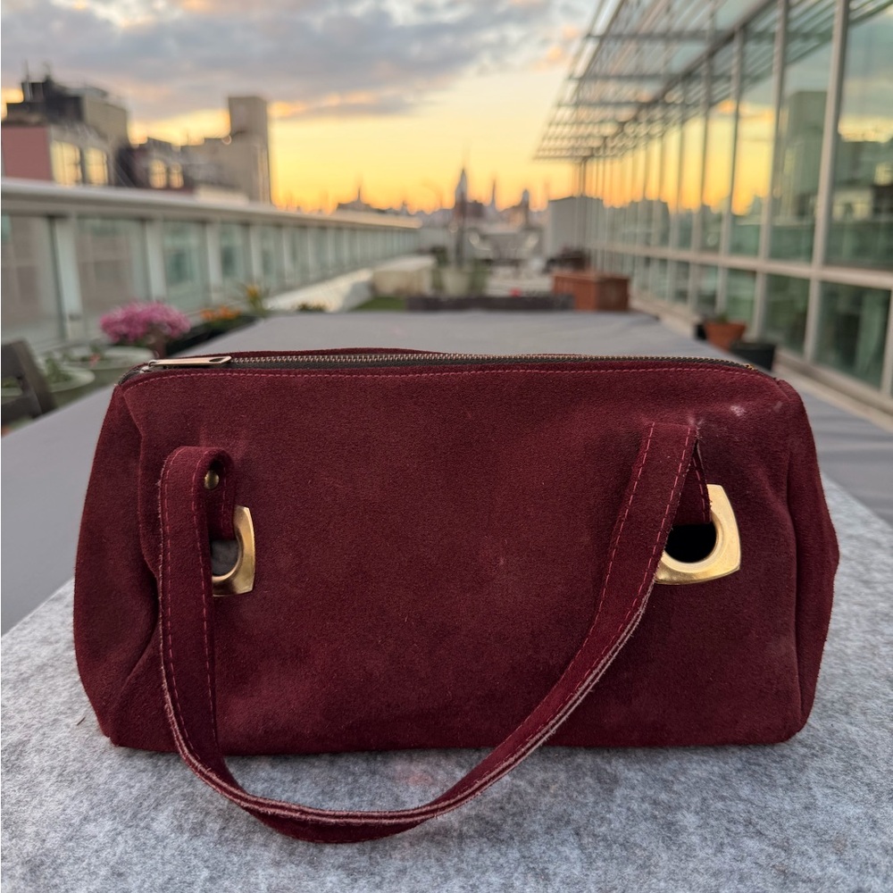 Vintage burgundy suede mini duffel